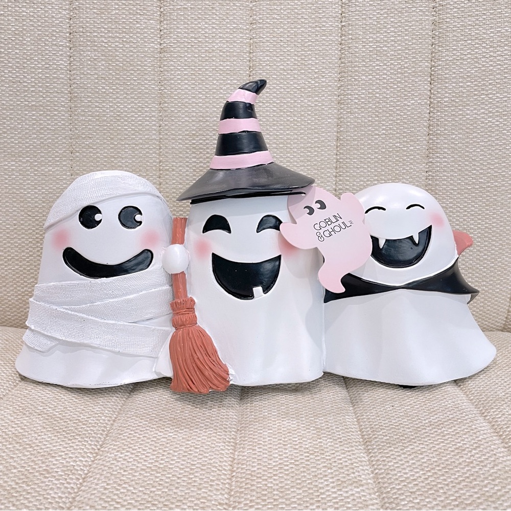 NEW Goblin & Ghoul Halloween Ghost Trio Figurine Mummy Witch Vampire Pink Black